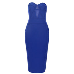 Strapless Sleeveless Midi Mesh Bandage Dress