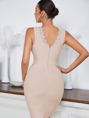 V Neck Sleeveless Lace Up Mini Bandage Dress