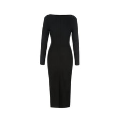 Round Neck Long Sleeve Tassels Bandage Dress