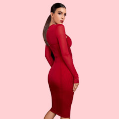 Round Neck Long Sleeve Cut Out Midi Bodycon Dress