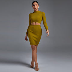 Round Neck Long Sleeve Simpleness Mini Bandage Set