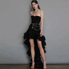 Strapless Sleeveless Maxi Frill Bandage Dress