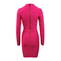 V Neck Long Sleeve Splicing Mini Bandage Dress