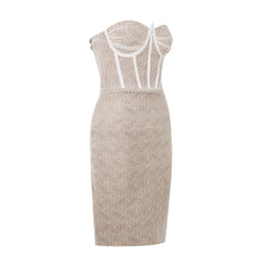 Strapless Sleeveless Lace Midi Bandage Dress