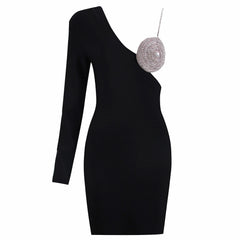 V Neck Long Sleeve Drill Chain Mini Bandage Dress