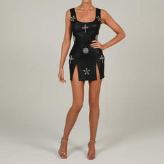 Square Collar Sleeveless Rhinestone Mini Bodycon Dress