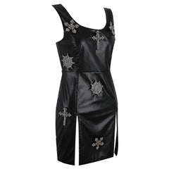 Square Collar Sleeveless Rhinestone Mini Bodycon Dress