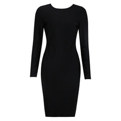 Round Neck Long Sleeve Rhinestone Midi Bandage Dress