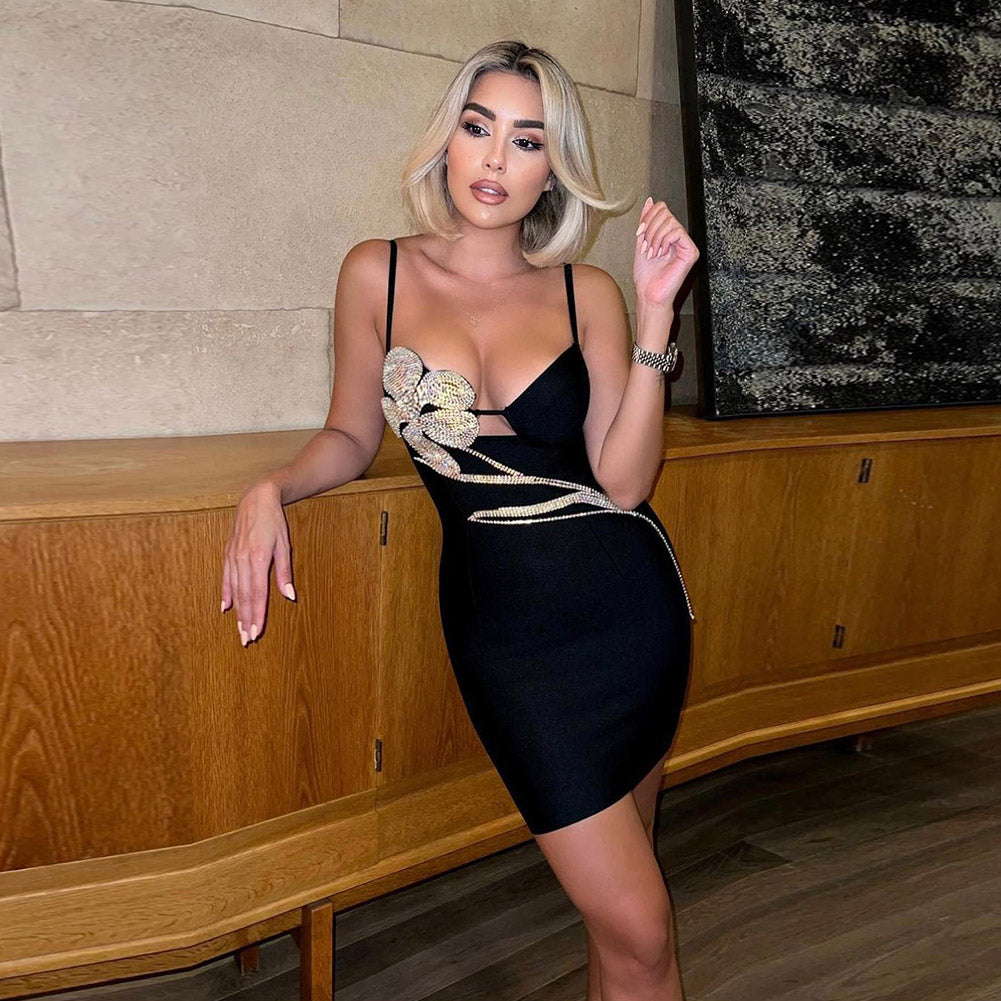 Strappy Diamente Embellished Mini Bandage Dress