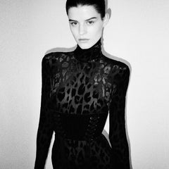 High Neck Long Sleeve Patterned Bodycon Jumpsuit