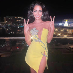 Strapless Sleeveless Mini Rhinestone Bandage Dress