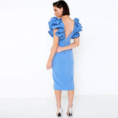 V Neck Sleeveless Midi Frill Bandage Dress