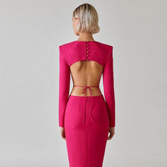 Round Neck Open Waist Midi Bandage Dress