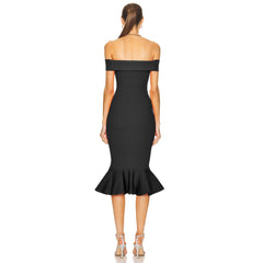 Off Shoulder Short Sleeve Midi Fishtail Bandage Dress