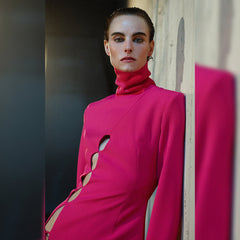 High Neck Long Sleeve Mini Hollow out Bandage Dress