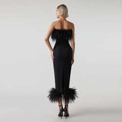 Strapless Sleeveless Maxi Feather Bandage Dress