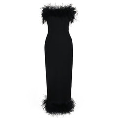 Strapless Sleeveless Maxi Feather Bandage Dress