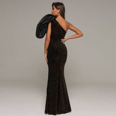 One Shoulder Short Sleeve Asymmetrical Maxi Prom Dress