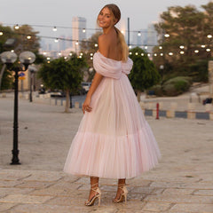 Off Shoulder Short Sleeve Backless Midi Bodycon Dress