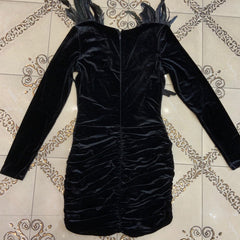 V Neck Long Sleeve Feather Mini Bodycon Dress