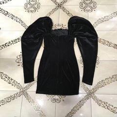 Square Collar Long Sleeve Rhinestone Mini Bodycon Dress