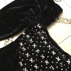 Square Collar Long Sleeve Rhinestone Mini Bodycon Dress