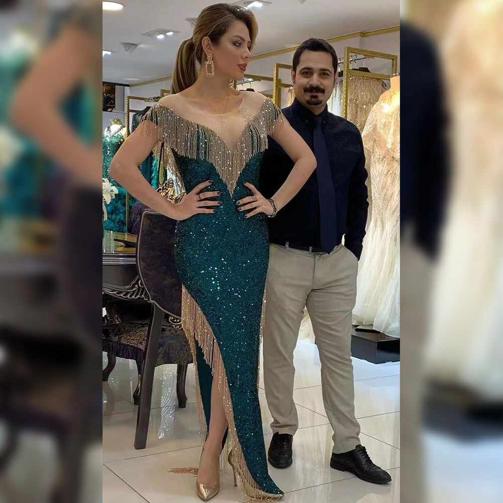 Round Neck Sleeveless Tassels Maxi Bodycon Dress