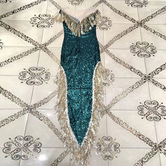 Round Neck Sleeveless Tassels Maxi Bodycon Dress