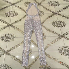 High Neck Sleeveless Sequined Bodycon Jumpsuit