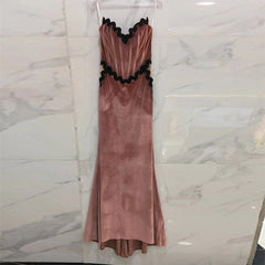 Strapless Sleeveless Mesh Maxi Bodycon Dress