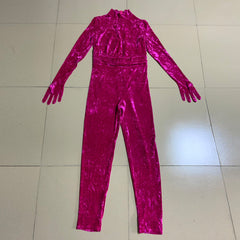 High Neck Long Sleeve Plain Bodycon Jumpsuit