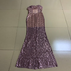 Strapless Sleeveless Sequined Maxi Bodycon Dress