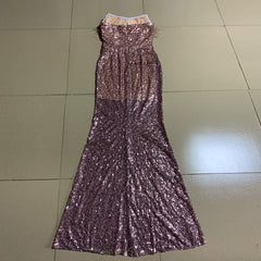 Strapless Sleeveless Sequined Maxi Bodycon Dress