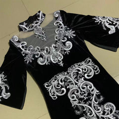 High Neck Mid Sleeve Maxi Embroidered Bodycon Dress