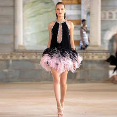 Round Neck Sleeveless Mini Bubble Beads Bodycon Dress