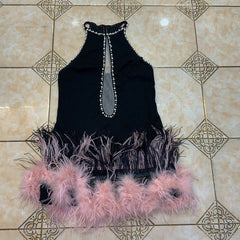 Round Neck Sleeveless Mini Bubble Beads Bodycon Dress