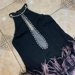 Round Neck Sleeveless Mini Bubble Beads Bodycon Dress