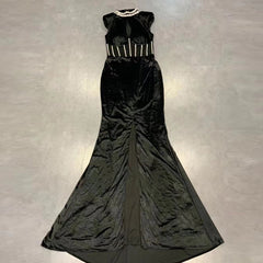 High Neck Sleeveless Maxi Drill Chain Bodycon Dress