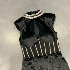 High Neck Sleeveless Maxi Drill Chain Bodycon Dress