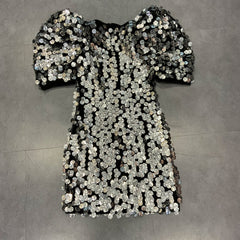 V Neck Short Sleeve Mini Sequined Bodycon Dress