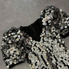 V Neck Short Sleeve Mini Sequined Bodycon Dress