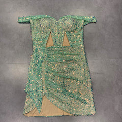 Off Shoulder Short Sleeve Mini Sequined Bodycon Dress