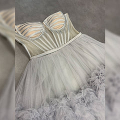 Strapless Sleeveless Maxi Tulle Bodycon Dress