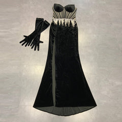 Strapless Sleeveless Maxi With Gloves Bodycon Dress