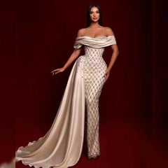 Off Shoulder Short Sleeve Draping Corset Gown