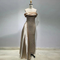 Off Shoulder Short Sleeve Draping Corset Gown