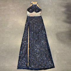 Round Neck Sleeveless Maxi Sequins Dress