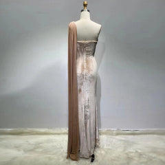 One Shoulder Sleeveless Maxi Sequins Bodycon Dress