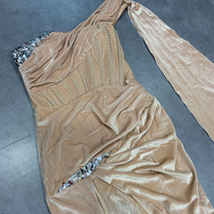 One Shoulder Sleeveless Maxi Sequins Bodycon Dress