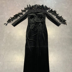 Round Neck Feather Maxi Bodycon Dress